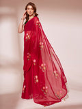 Red Organza Saree With Blouse Piece