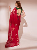 Red Organza Saree With Blouse Piece