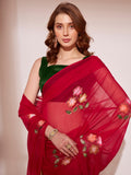 Red Organza Saree With Blouse Piece