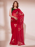 Red Organza Saree With Blouse Piece