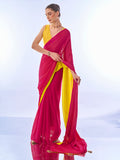 Pink & Yellow Chiffon Saree With Blouse Piece