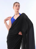 Black & Blue Chiffon Saree With Blouse Piece