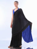 Black & Blue Chiffon Saree With Blouse Piece