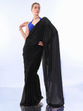 Black & Blue Chiffon Saree With Blouse Piece