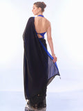 Black & Blue Chiffon Saree With Blouse Piece