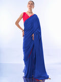 Blue & Pink Chiffon Saree With Blouse Piece