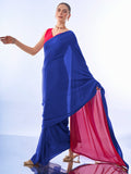 Blue & Pink Chiffon Saree With Blouse Piece