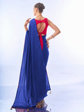 Blue & Pink Chiffon Saree With Blouse Piece