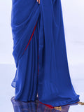 Blue & Pink Chiffon Saree With Blouse Piece