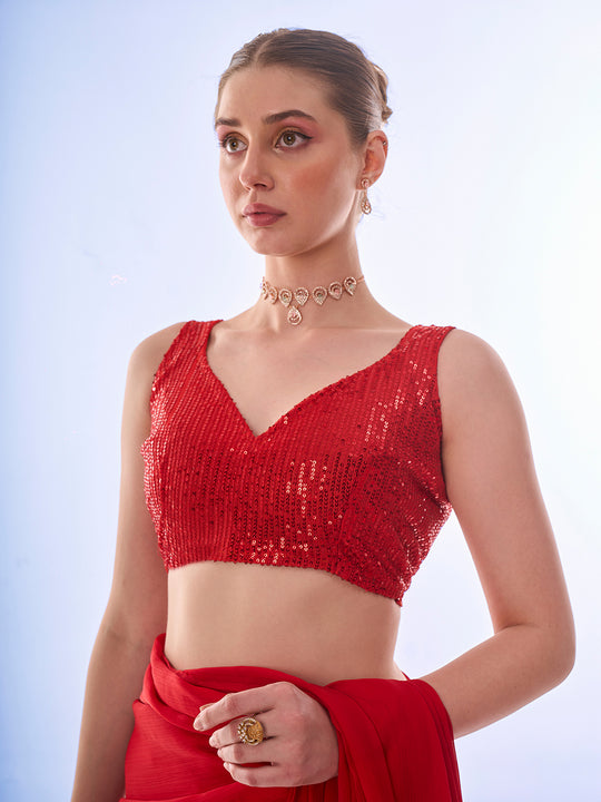 Red Georgette Saree With Blouse Piece