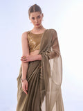 Olive Organza Saree With Blouse Piece