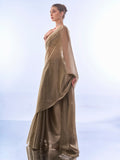 Olive Organza Saree With Blouse Piece