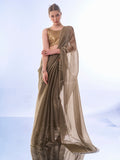 Olive Organza Saree With Blouse Piece