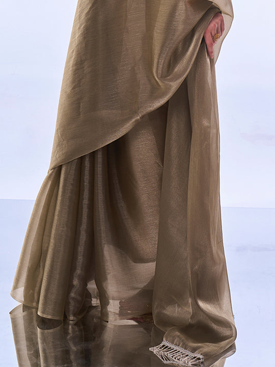 Olive Organza Saree With Blouse Piece