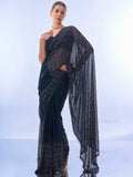 Navy Blue  Chiffon Saree With Blouse Piece