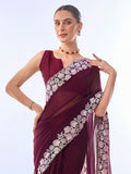 Wine Georgette Saree With Blouse Piece