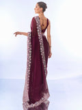 Wine Georgette Saree With Blouse Piece