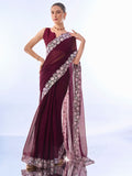 Wine Georgette Saree With Blouse Piece