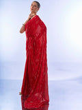 Red Chiffon Saree With Blouse Piece