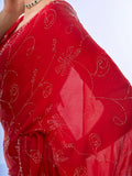 Red Chiffon Saree With Blouse Piece