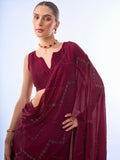 Wine Satin Saree With Blouse Piece