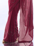 Wine Satin Saree With Blouse Piece