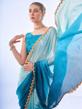 Ombre Blue Chiffon Saree With Blouse Piece