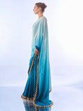 Ombre Blue Chiffon Saree With Blouse Piece