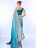 Ombre Blue Chiffon Saree With Blouse Piece