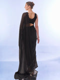 Black Satin Saree With Blouse Piece