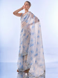 Blue Tissue Organza Saree With Blouse Piece