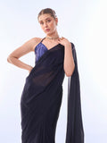 Navy Blue Georgette Saree With Blouse Piece