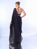 Navy Blue Georgette Saree With Blouse Piece