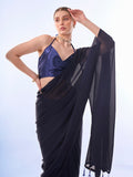 Navy Blue Georgette Saree With Blouse Piece