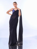 Navy Blue Georgette Saree With Blouse Piece