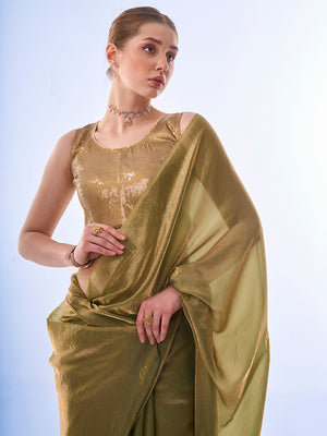 Metallic Organza Saree With Blouse Piece