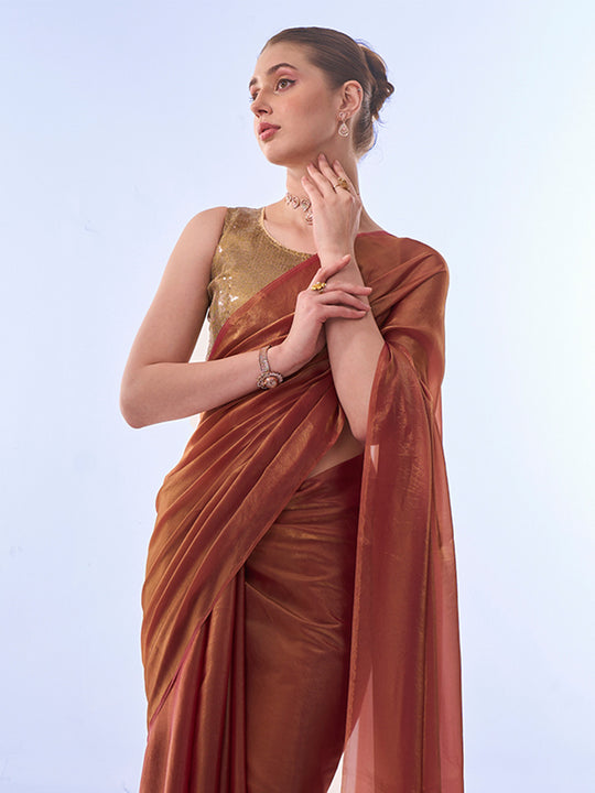 Metallic Organza Saree With Blouse Piece