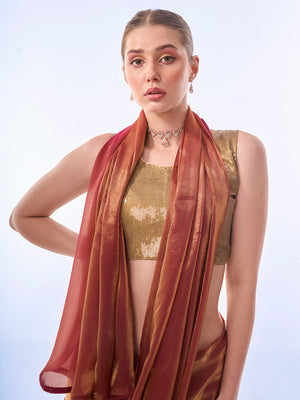 Metallic Organza Saree With Blouse Piece