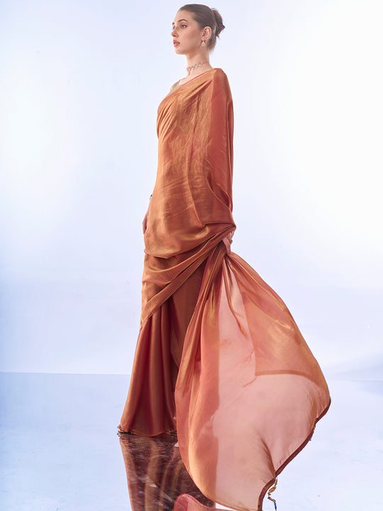 Metallic Organza Saree With Blouse Piece