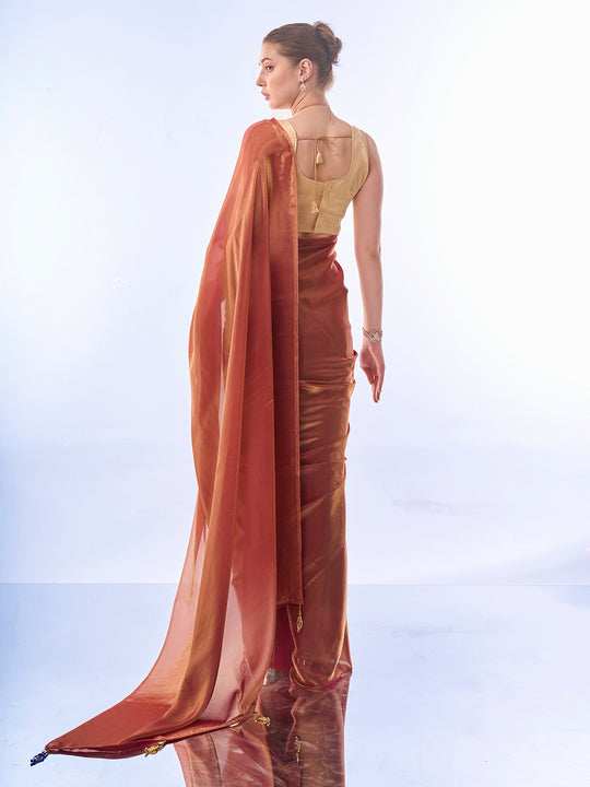 Metallic Organza Saree With Blouse Piece