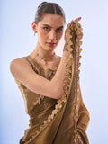 Metallic Gold Organza Saree With Blouse Piece