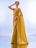 Metallic Yellow Organza Saree With Blouse Piece
