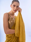 Metallic Yellow Organza Saree With Blouse Piece