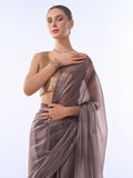 Gold Toned Metallic Silver Organza Saree With Blouse Piece