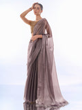 Gold Toned Metallic Silver Organza Saree With Blouse Piece