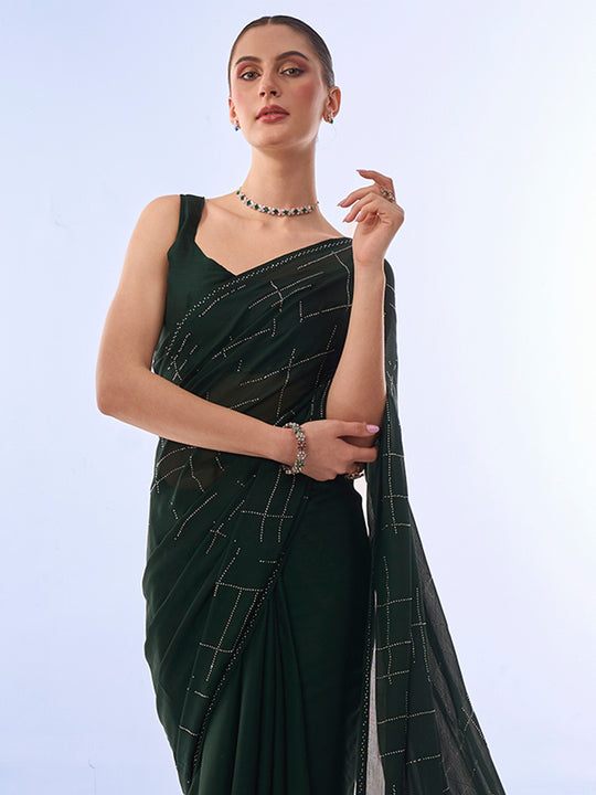 Green Chiffon Saree With Blouse Piece