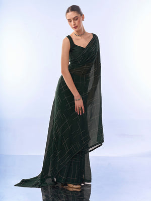 Green Chiffon Saree With Blouse Piece