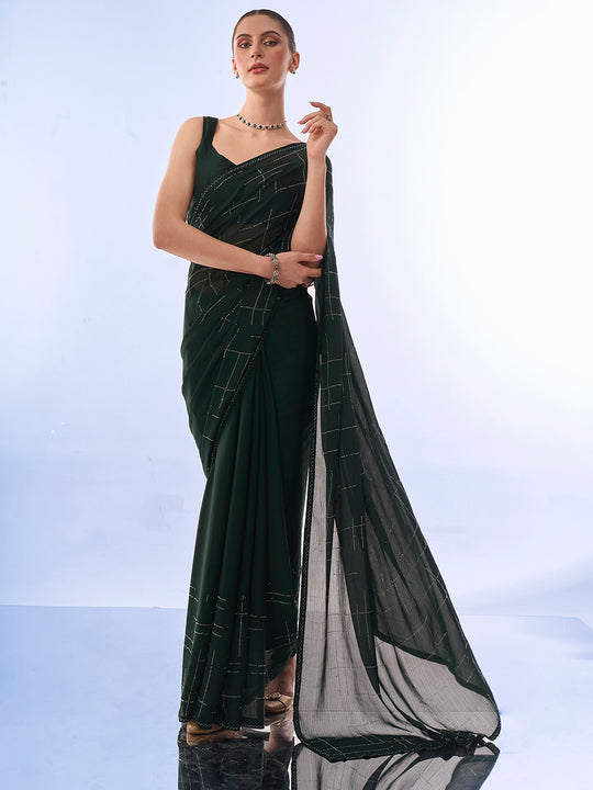 Green Chiffon Saree With Blouse Piece