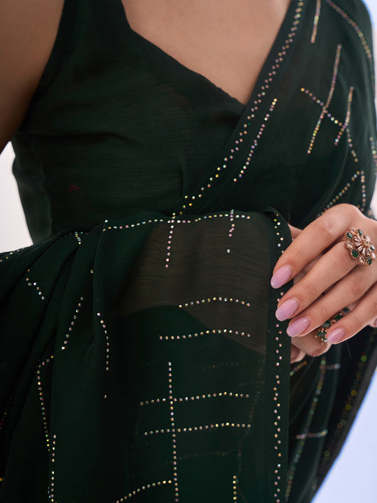 Green Chiffon Saree With Blouse Piece