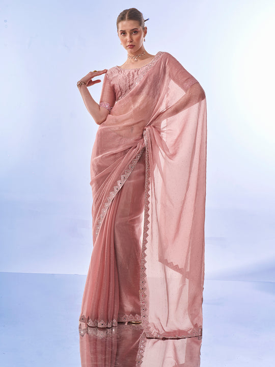 Pink Organza Saree With Blouse Piece